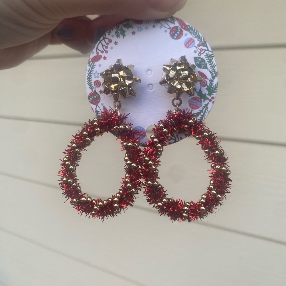 Festive Red and Gold Hoop Earrings